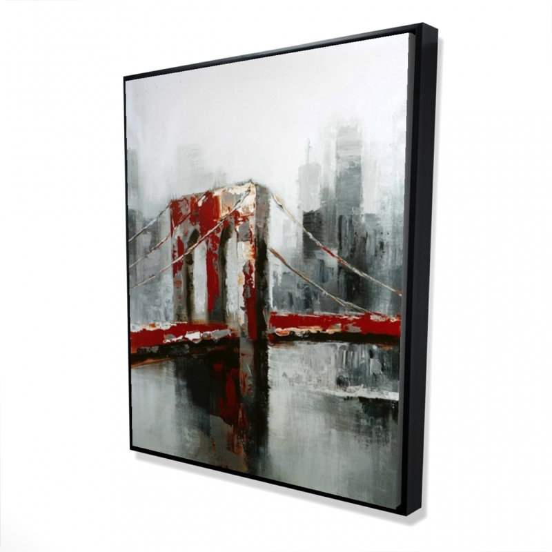 Abstrait et pont rouge de Brooklyn - Art sur toile encadré moderne