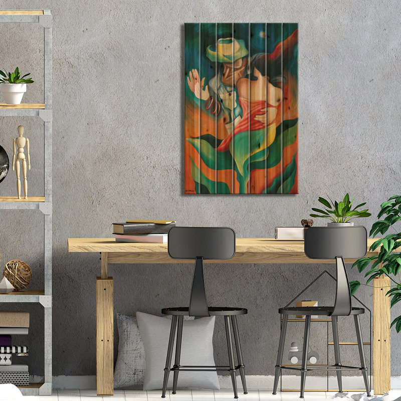 «First Dance On Wood» par Dixie Miguez, H 40 po x l 26 po x P 1,5 po