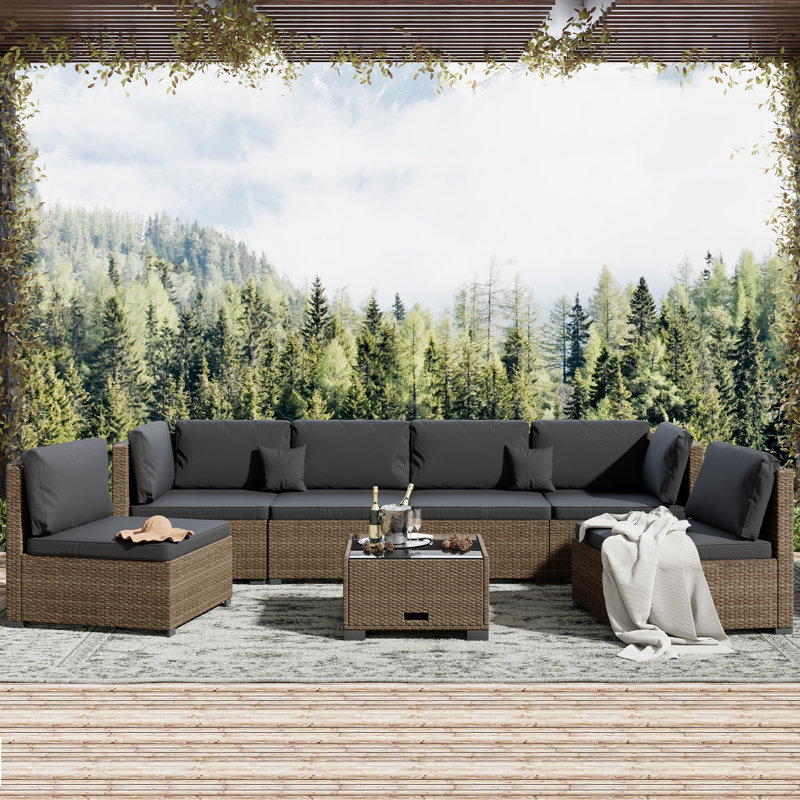 Bertia 7- Piece Patio Conversation Set, Outdoor Seating Group, Black/Yellow