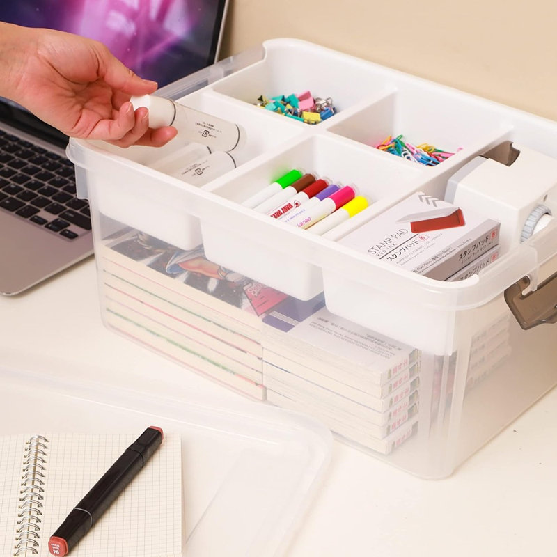 17 Qt Clear Plastic Storage Box With Removable Tray – Craft Organizer For Beads, Tools, Sewing & Playdoh
