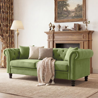 83.1" Wide 3-Seater Chesterfield Sofa, Rolled Arm Velvet Couch with Tufted Back