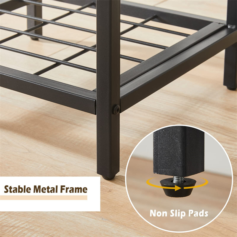 Bedside Table With Charging Station, Storage Shelf, 1 Drawer And Metal Frame