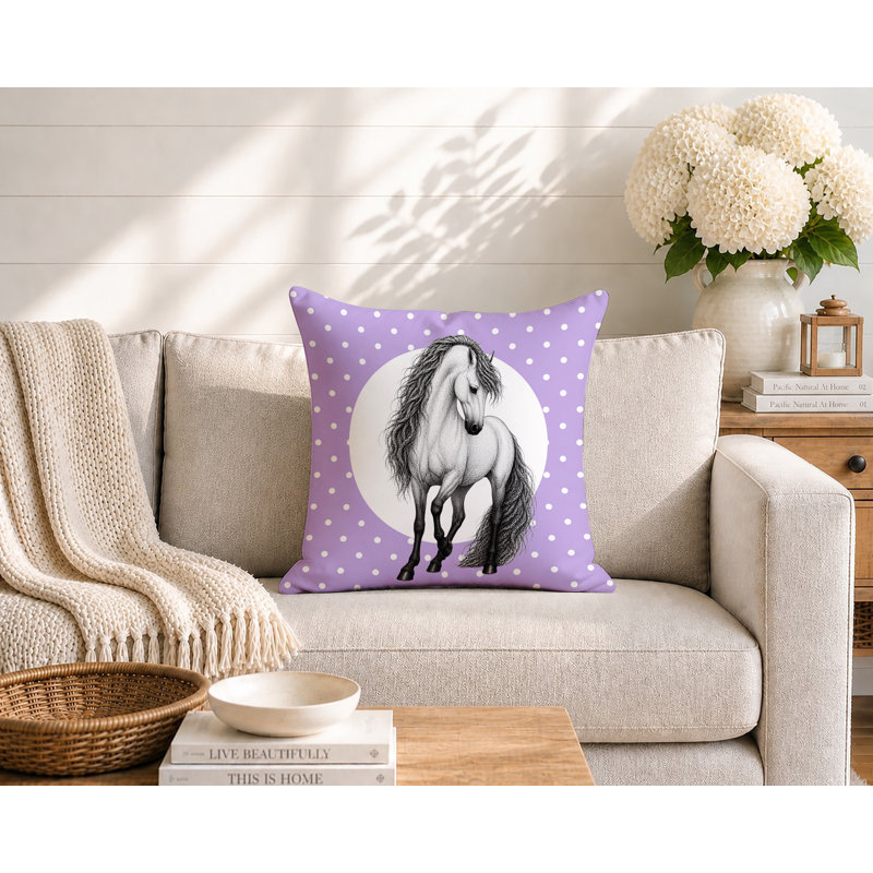 Coussin réversible Horse, 18 x 18, Lavande