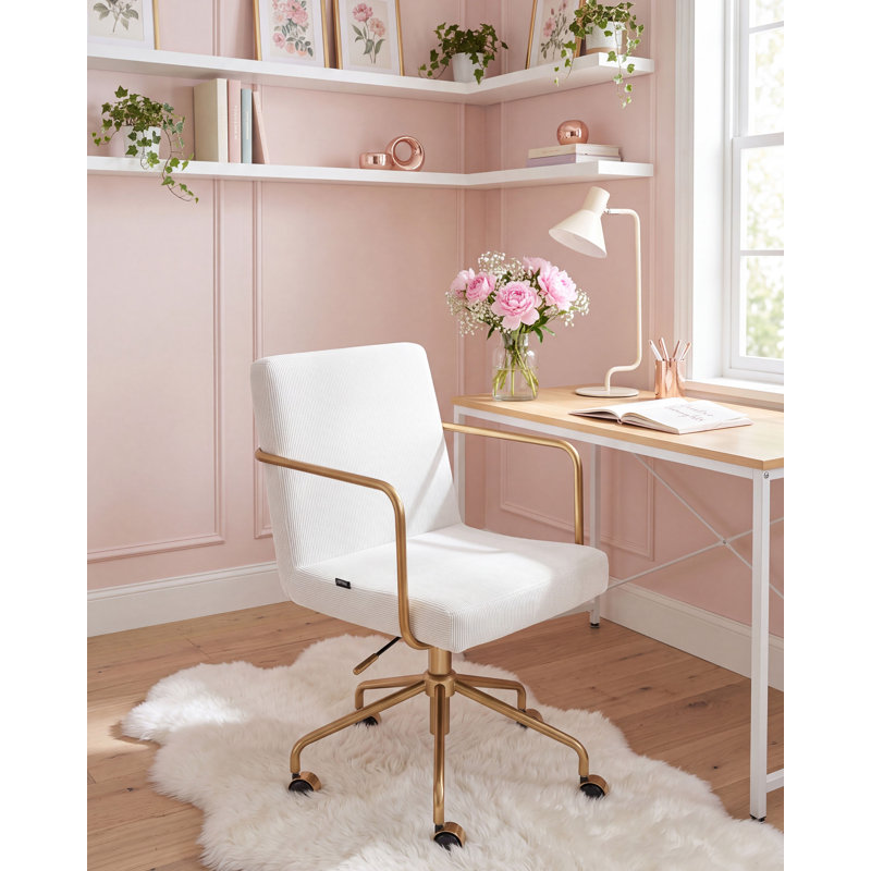 Corduroy Office Chair, White