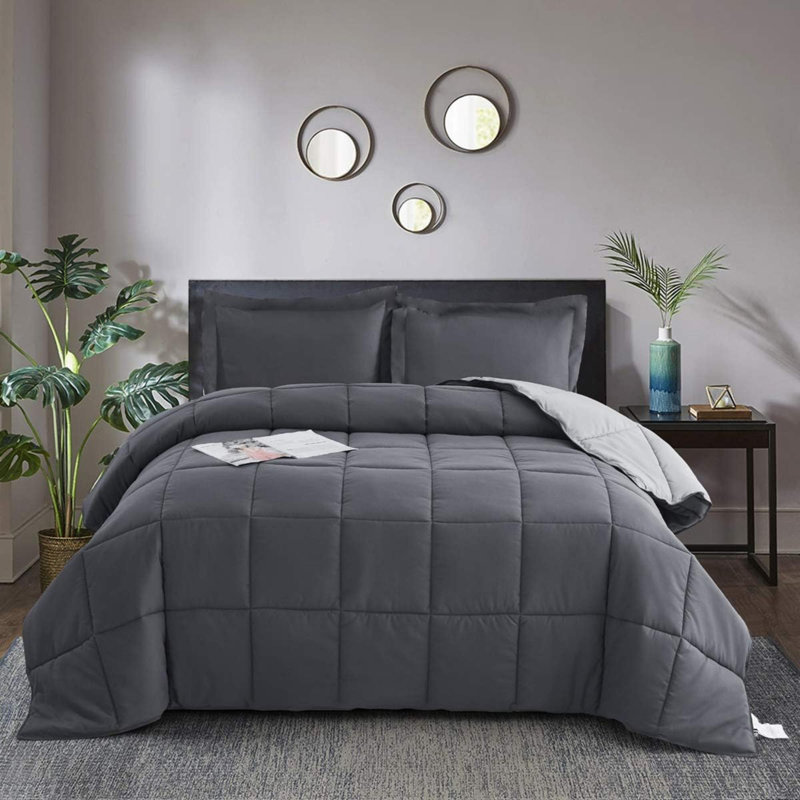 3Pc Down Alternative Comforter Set - All Season Reversible Comforter With Two Shams - Quilted Duvet Insert With Corner Tabs - Box Stitched - Super Soft, Fluffy