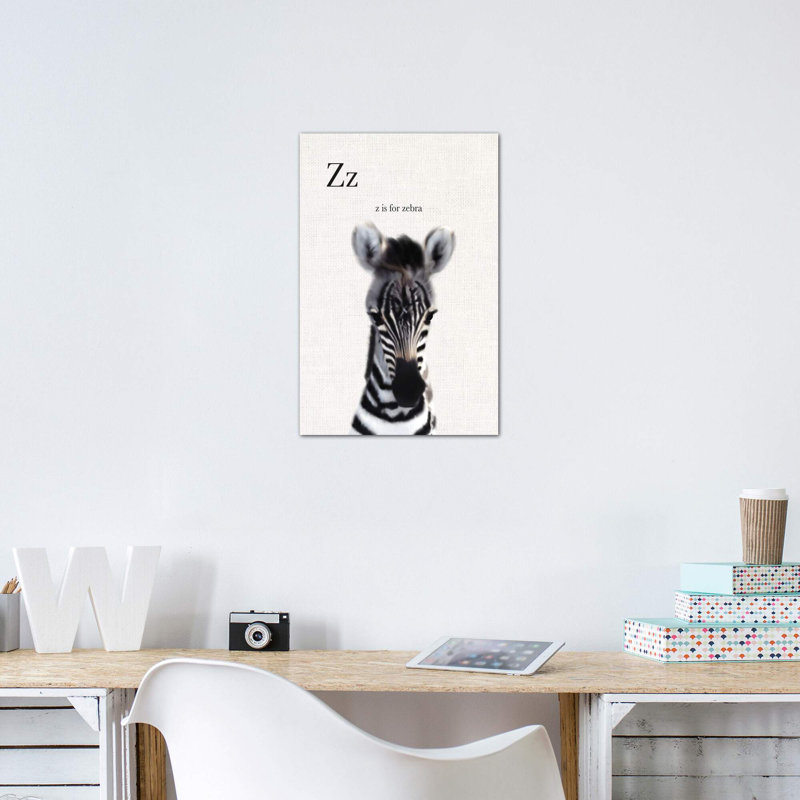 Décoration murale bébé zèbre en lin pour enfants, Toile tendue, H 26 po x l 18 po x 1,5 po
