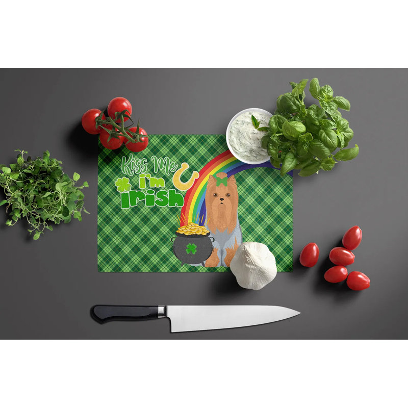 Planche à découper décorative en verre trempé de la Saint-Patrick - planche à découper et à servir de grande taille, œuvre d'art conçue par un artiste, pieds antidérapants, accessoire de cuisine multifonctionnel, idée de cadeau des Fêtes
