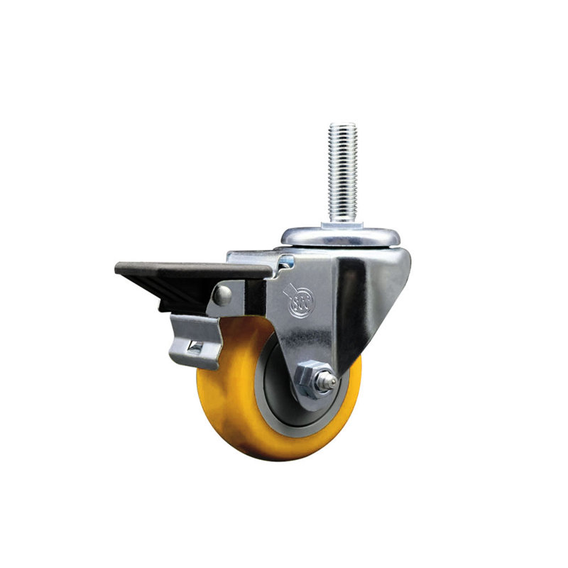 Roulettes pivotantes à tige filetée de 3 po à roue pivotante de 5/8 po avec frein, Jaune