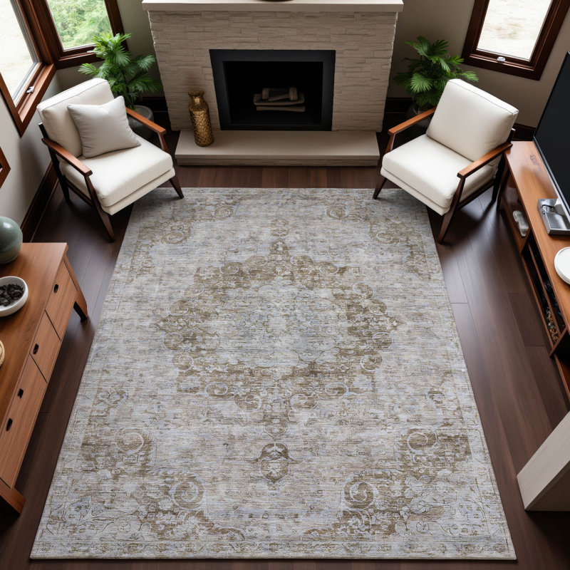 Premium Machine Washable Barry AMF1238 Global Rug, Rectangle 3' x 5'