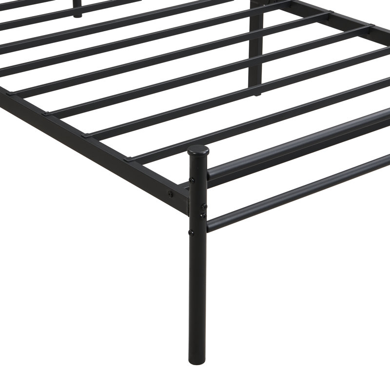 Cadre de lit en métal, tête de lit avec décoration en bois, Lit simple