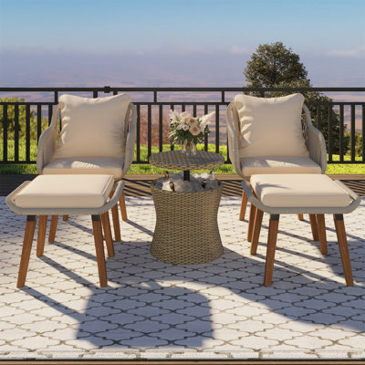 Ensemble de chaises de patio 5 pièces, ensemble de conversation avec table de bar en osier, repose-pieds, ensemble bistro pour l'extérieur