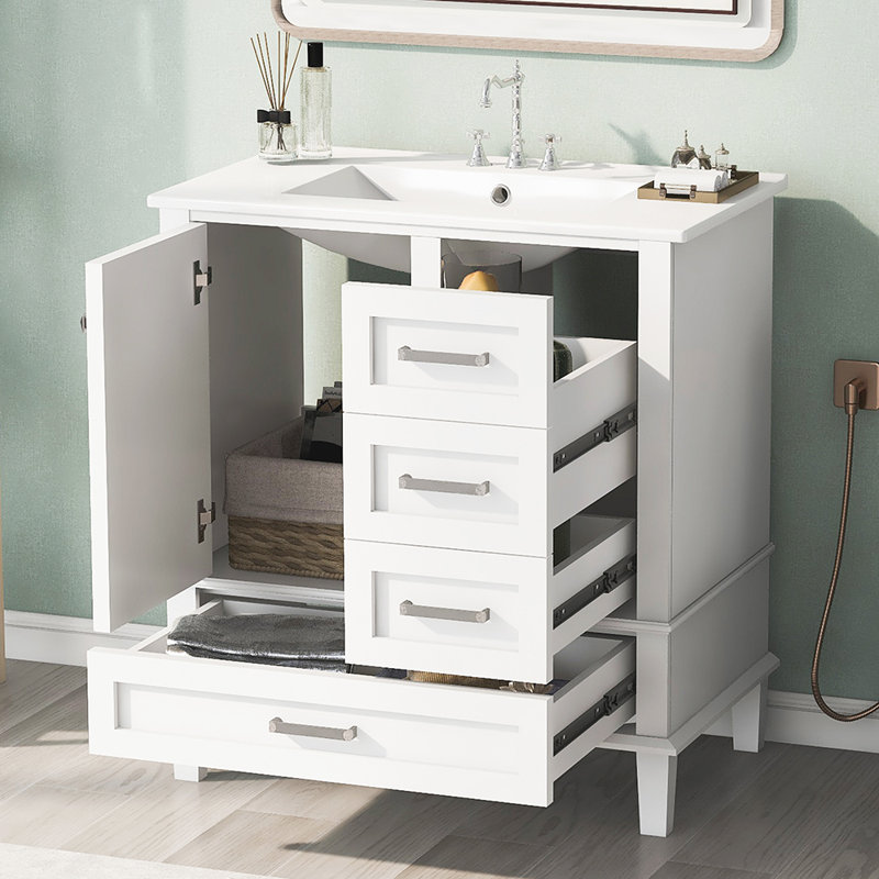 Ensemble de meuble-lavabo simple 30,01 po Gabja, Blanc / argent