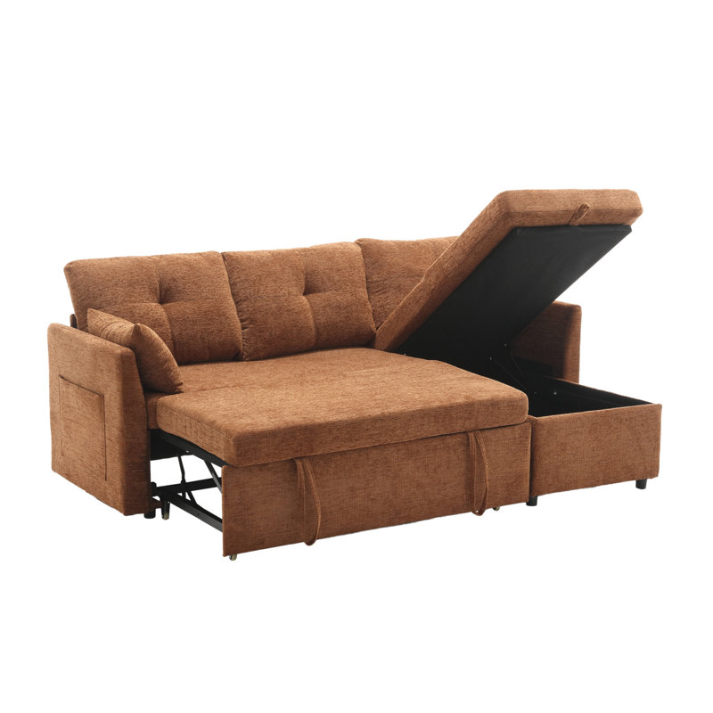Vaya 2 - Piece Pull Out Sectional Sleeper Sofa With Storage Chaise, Brown Chenille