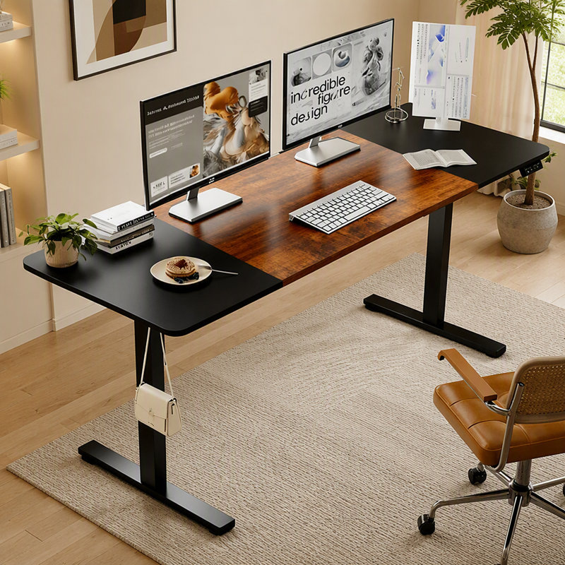Bureau debout électrique de 55 x 24 pouces, réglable en hauteur avec anti-collision, pour la maison et le bureau, noir et brun rustique