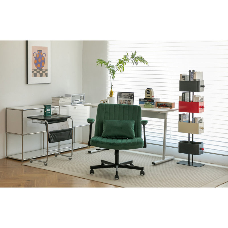 Chaise de bureau Green Velvet Criss Cross, Bras réglables, Velours vert
