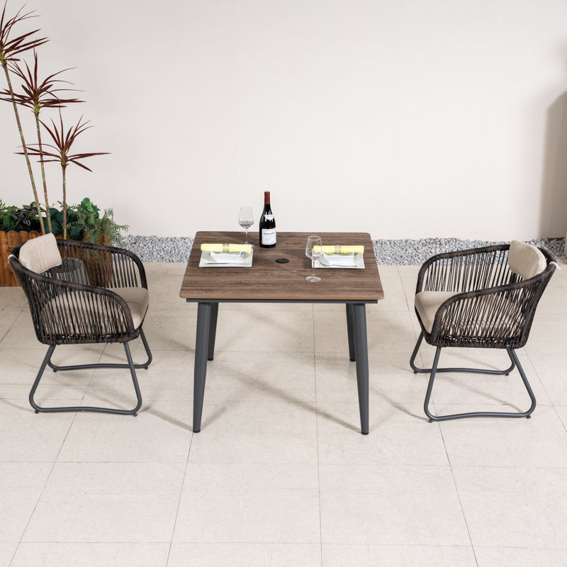 Ensemble de salle à manger pour 2 personnes en métal avec table carrée, coussins inclus