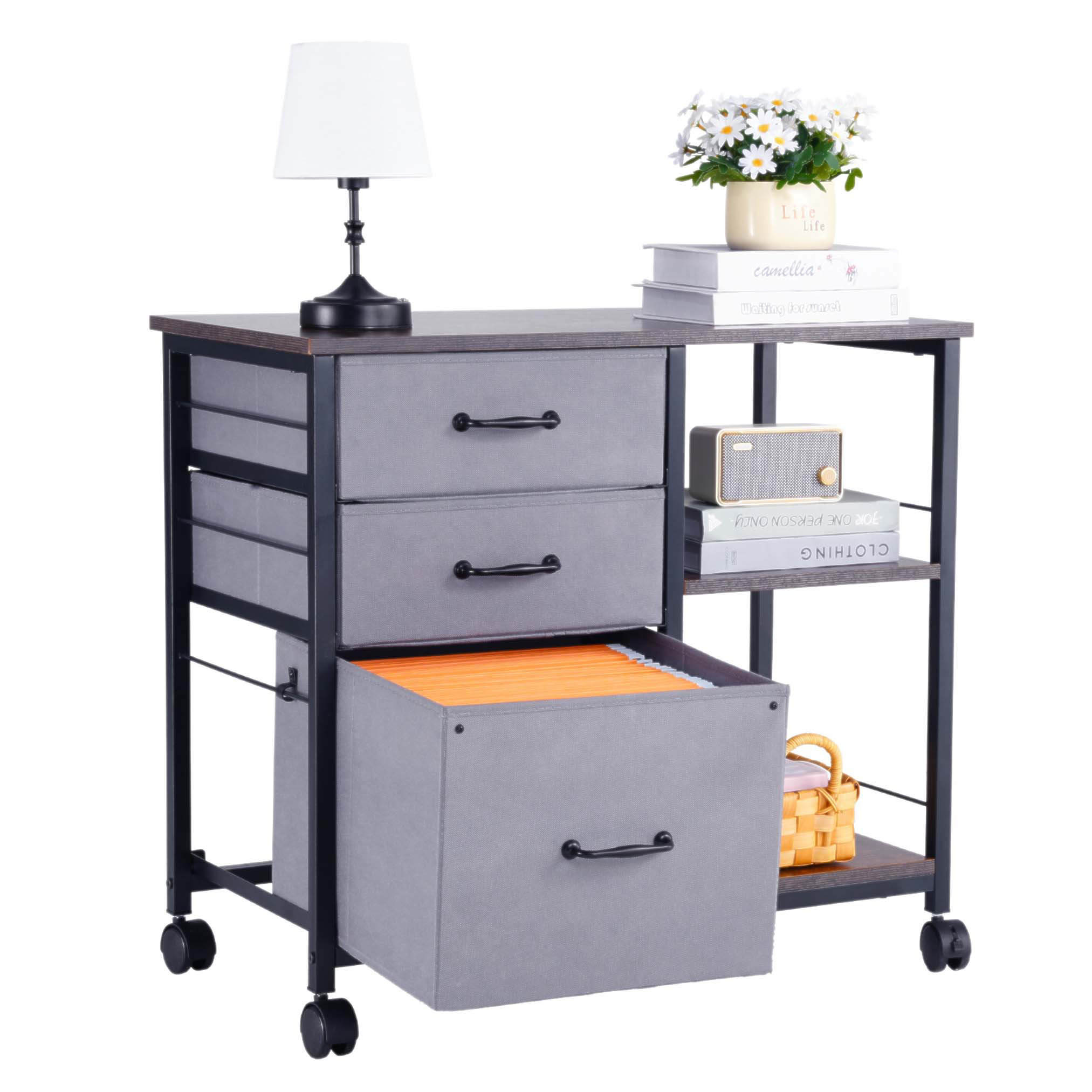 Trent Austin Design® Mobile Metal File Cabinet With 3 Fabric Drawers ...