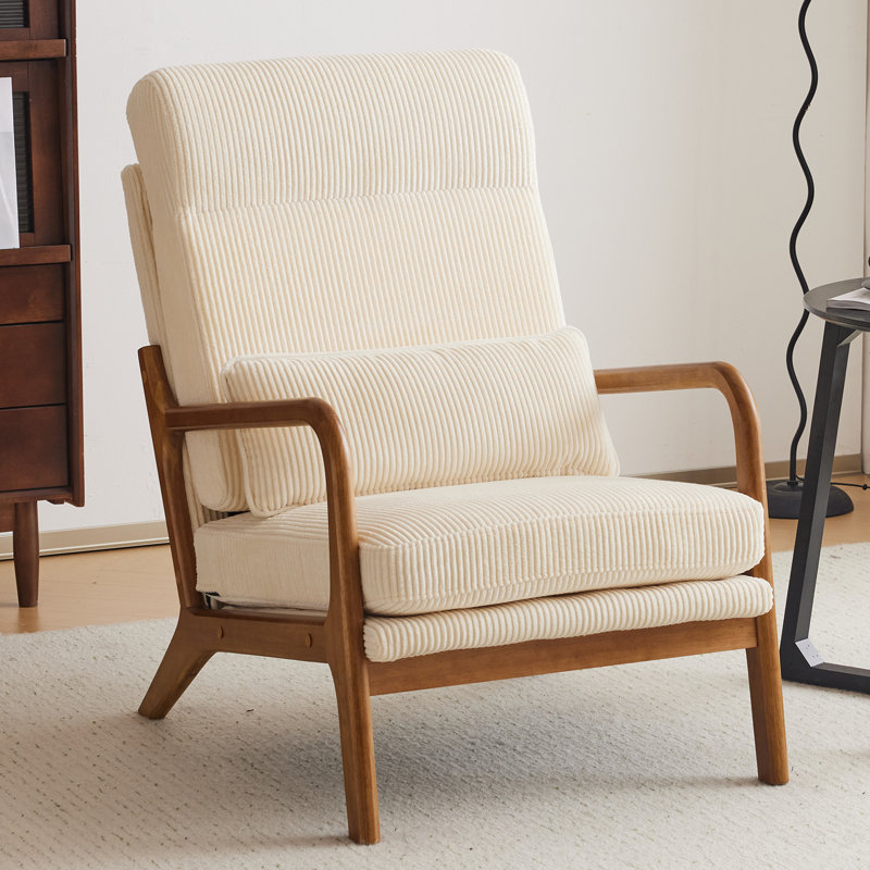 Fauteuil en bois massif l 25,6 po Elizabeth avec support lombaire Elizabeth, Velours côtelé beige