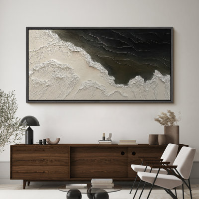 Large Framed Canvas Print Wall Art - Neutral Abstract Painting Print for Minimalist Modern Wall Decor