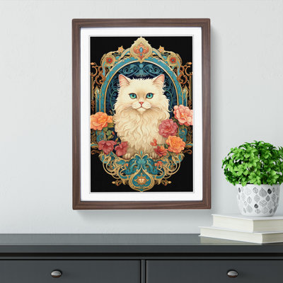 Persian Cat Nouveau - Single Picture Frame Print on Wood