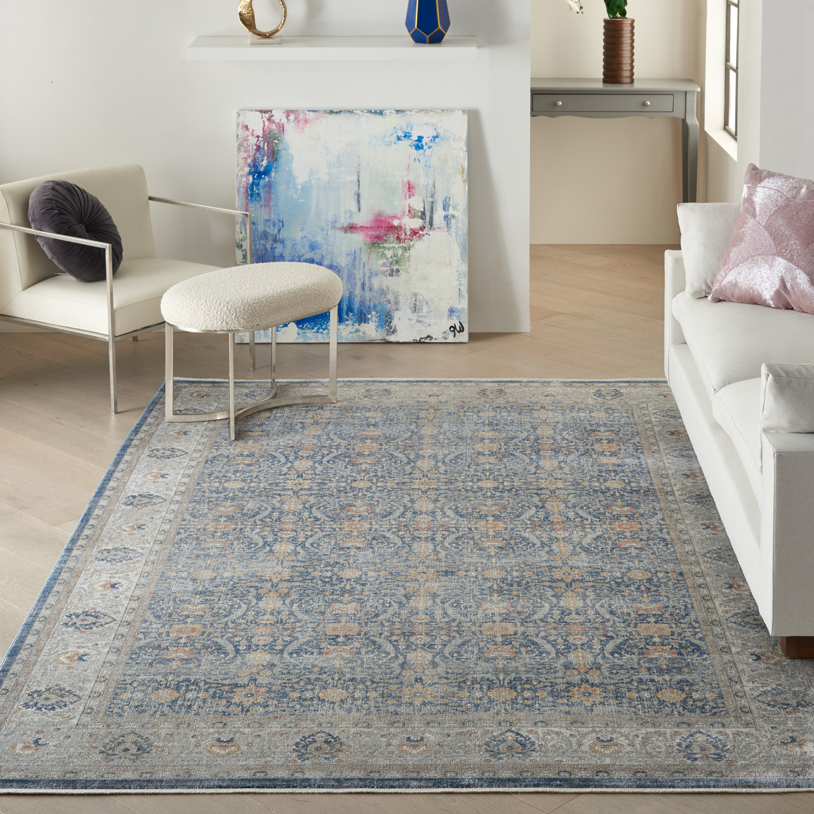 Tabitha Blue Gray Oriental Rug, Rectangle 8' x 10'