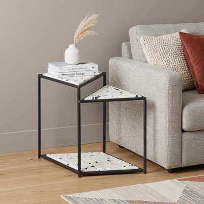 20" Black and White Wood and Steel Pedestal End Table