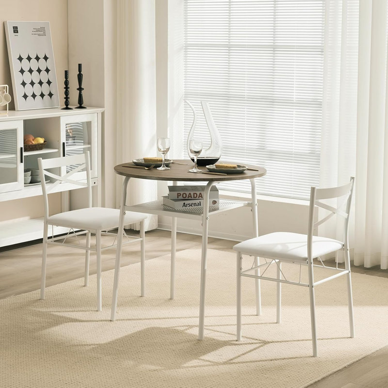 White Round Dining Set For 2 With Upholstered Chairs 29.9 In.