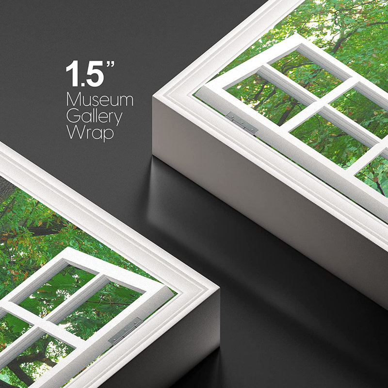 «Window Scenery Green Forest and Meadow Park in Open Window», reproduction d'impression sur toile tendue