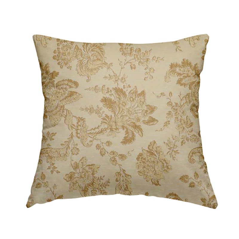 Grubbs Floral Square Throw Cushion, 43cm H x 43cm W x 5cm D, Gold Beige