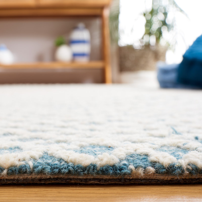 Micro-Loop Hand Tufted Wool And Cotton Geometric Rug, Square 5'