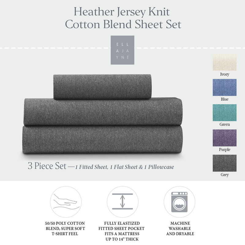 Twin Gray Cotton Blend Jersey Knit Sheet Set