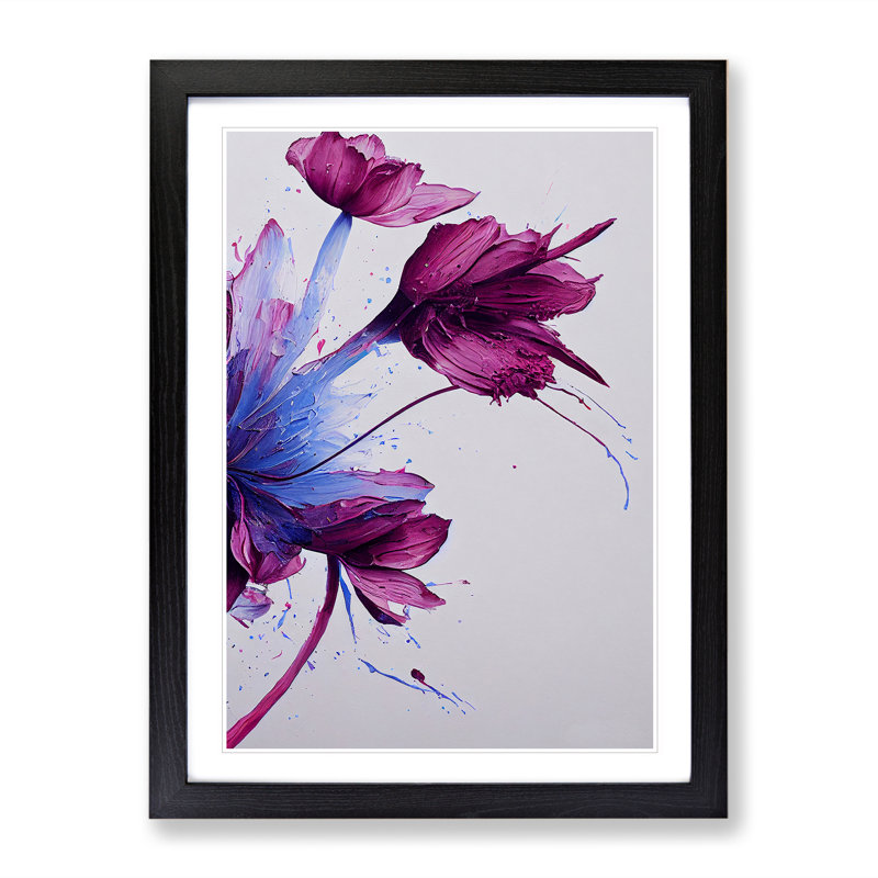 Mysterious Flowers Abstract - Single Picture Frame Print, Black, 34cm H x 25cm W