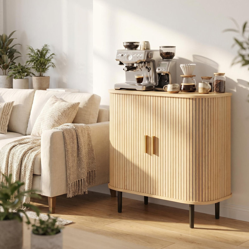 Armoire de bar moderne avec porte-bouteilles et porte-verres, buffet de cuisine avec rangement, Natural