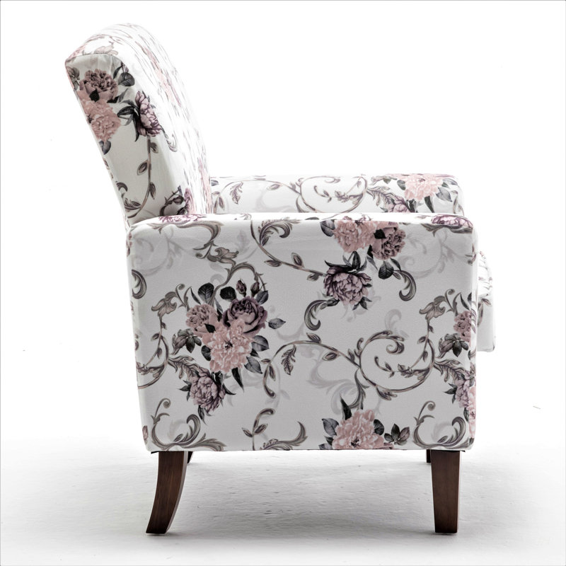 Fauteuil à motifs en mélange de polyester, structure en bois de bouleau massif avec pieds fuselés bruns, chaise d'appoint rembourrée de mousse avec garniture pour le bureau du salon