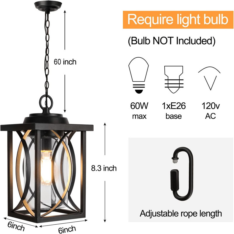 Luminaire suspendu d'extérieur câblé 8,3 po