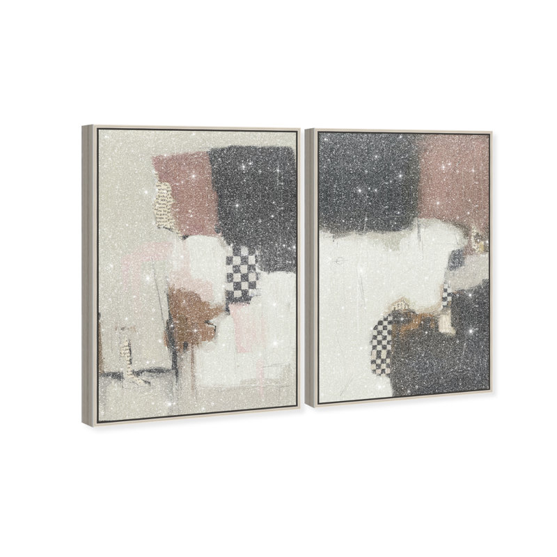 Longing Set Abstract Canvas Print by Oliver Gal, Black Frame, 10 x 15, 31"H x 46"W, Silver Floater Frame
