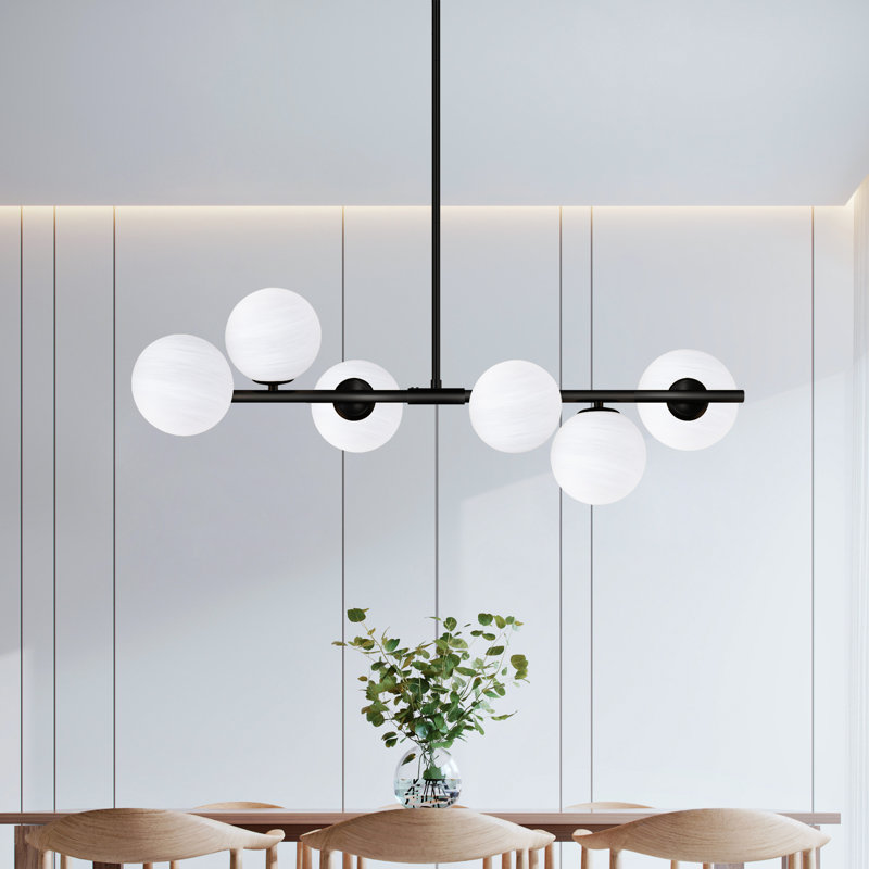 Lio 35.8" W 6-Light Modern Linear Chandelier, Matte Black