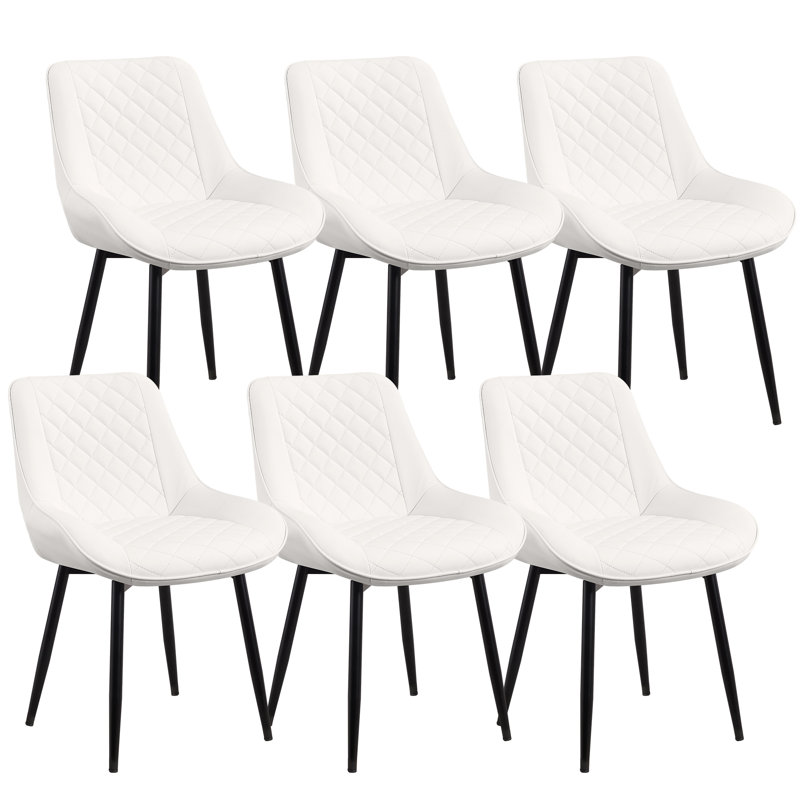 Faux Leather Upholstered Metal Dining Chair, 6, White