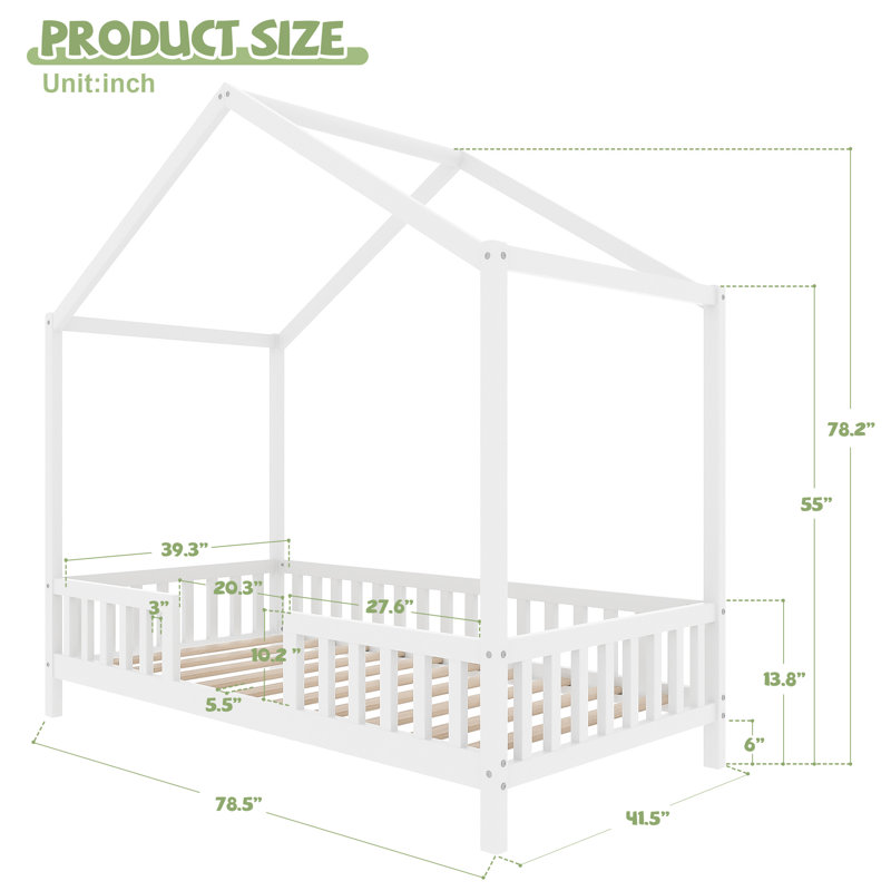 Lit simple pour enfant avec baldaquin Montessori, Lit simple , Blanc