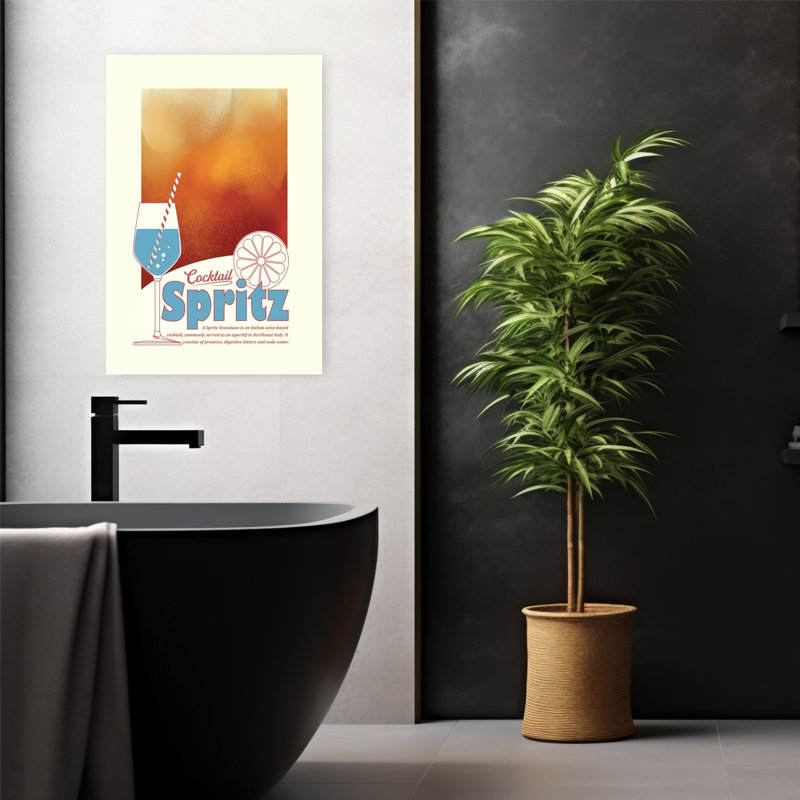 Art mural rétro rétro «Spirz cocktail apéritif», H 24 po x l 16 po