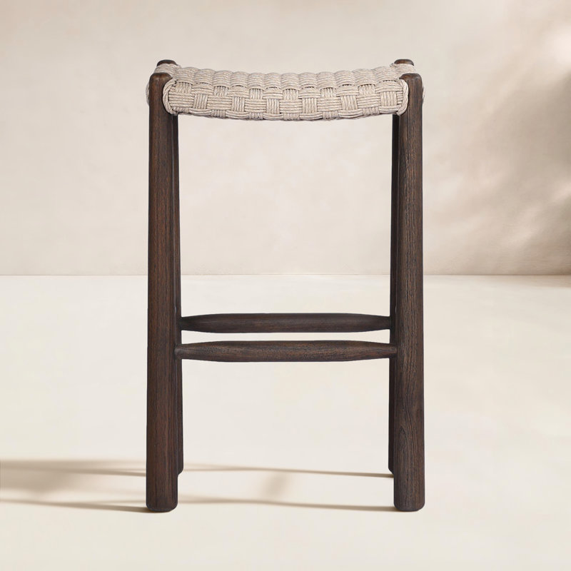 Savio Outdoor Stool-Dark Textured Woven-Counter, Beige, 30"