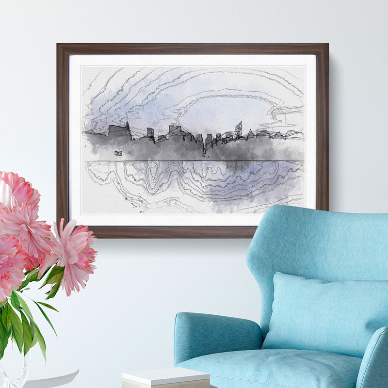 Night Skyline of New York - Picture Frame Graphic Art Print, 45cm H x 63cm W x 2cm D, Walnut Framed