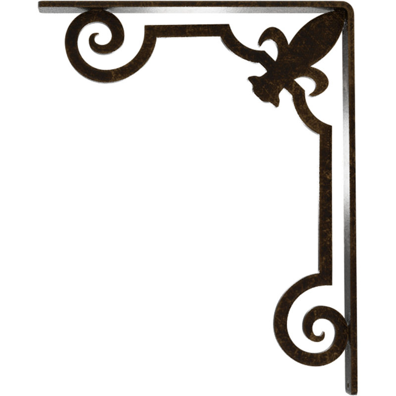 Support en fer forgé Fleur De Lis, Laiton antique, H 12 po x l 1,5 po x P 10 po