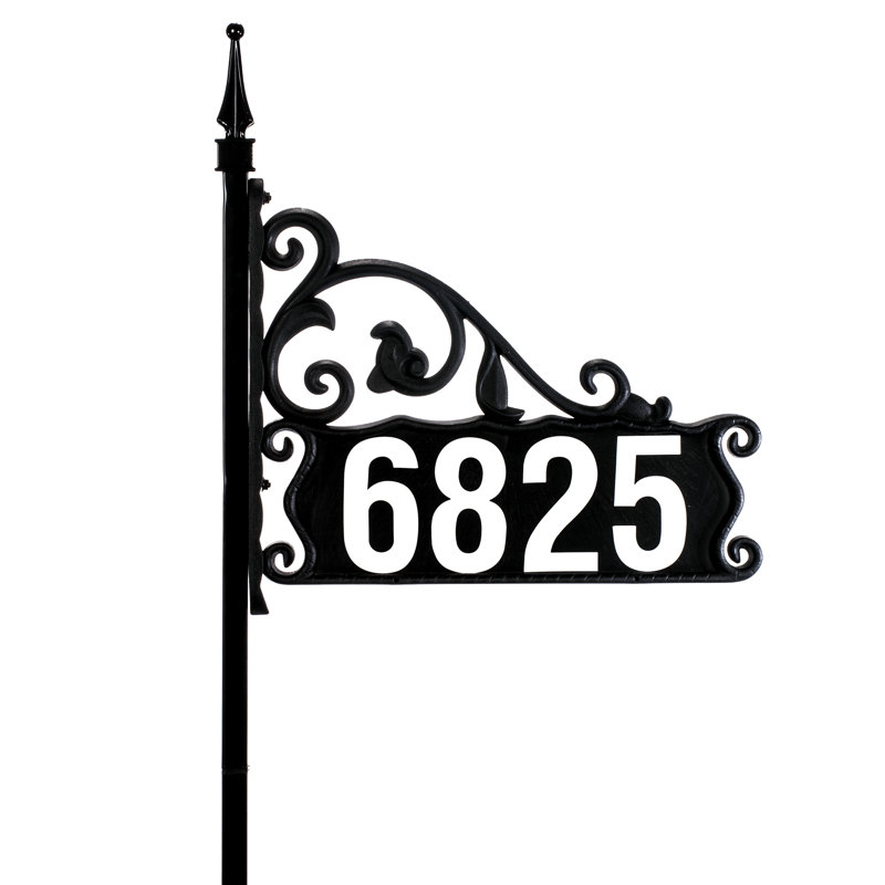 Black Reflective Metal Address Plaque with 48" Post