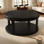 Table basse ronde en bois massif de 31,5 pouces - Conception à deux niveaux avec pieds robustes-21780734