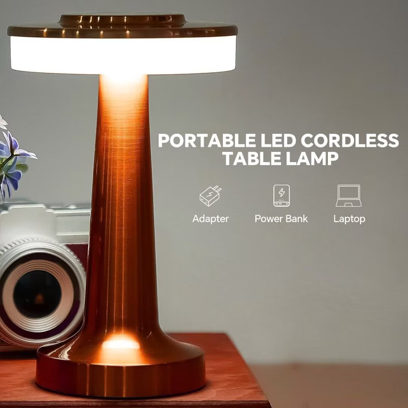 Yahna Portable LED Desk Lamp Rechargeable Night Light for Kids Nursery Dining Room, Rose Gold
