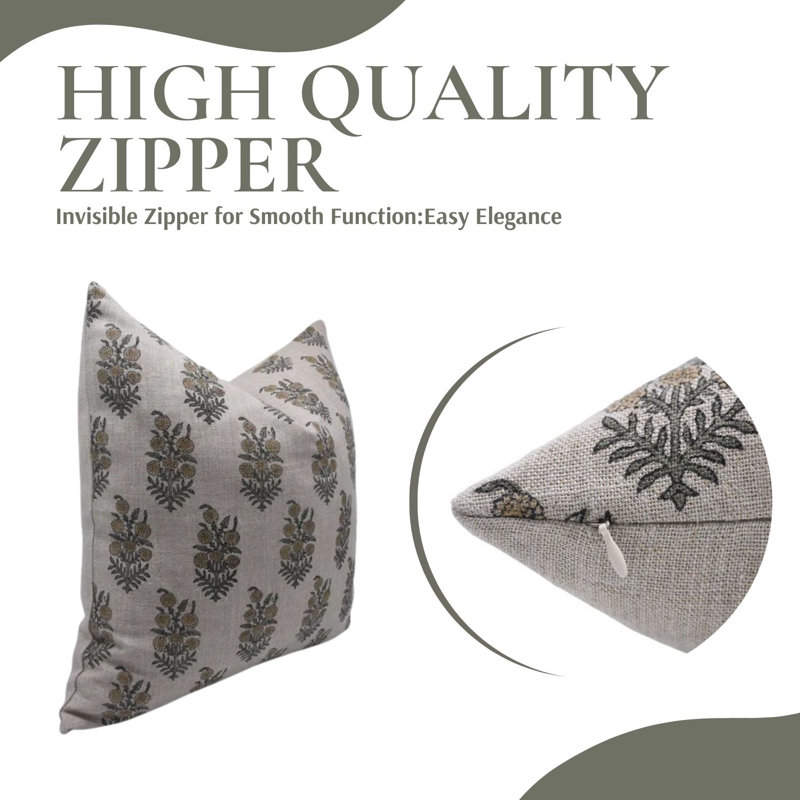 Block Print Throw Pillow Cover, 8 Thick Linen Decorative Cushion Cover, 18" x 18"