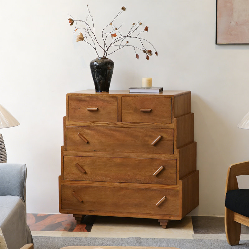 Commode à cinq tiroirs rétro et simple, Brun