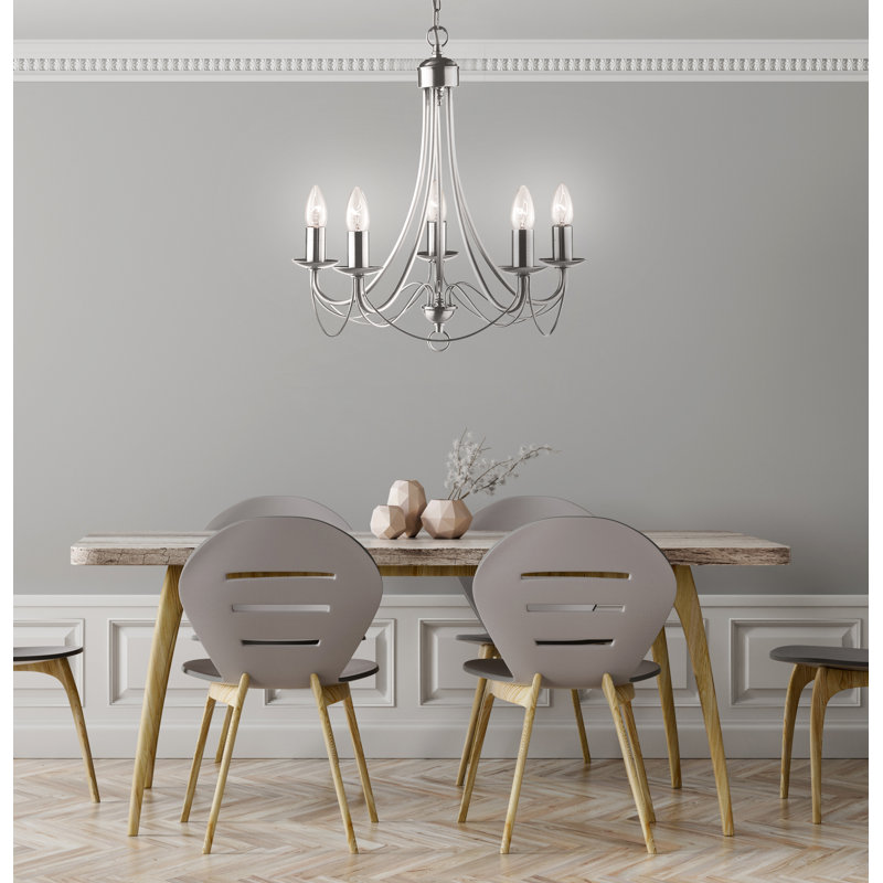 Lustre de style bougie à 5 lumières Arness, Argent satiné