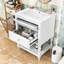 Meuble-lavabo autoportant rétro avec lavabo en céramique ultrabrillant, grand rangement et tablette ouverte-465306618